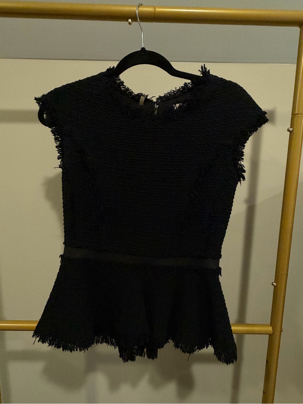 Rebecca Taylor Black Fringe Texture Top